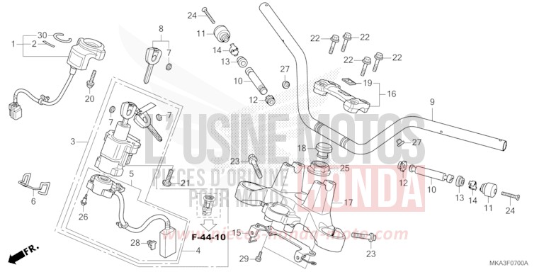 TUYAU DE GUIDON/PONT SUPERIEUR de NC750X "Méca" MAT PEARL GLARE WHITE (NHB54) de 2016